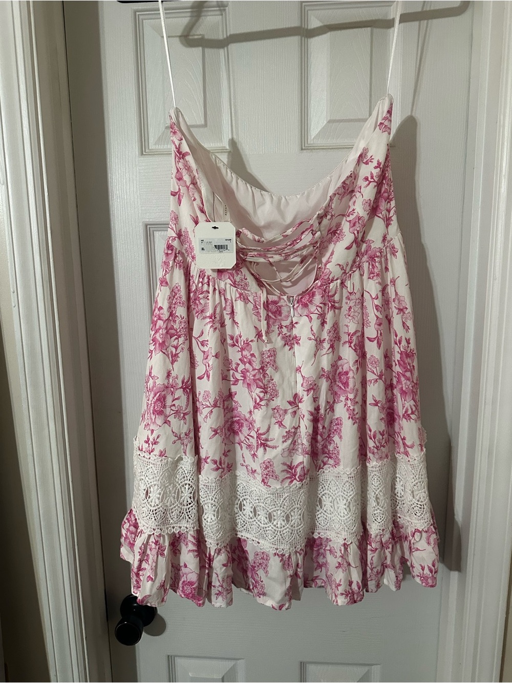 Altar'd State Pink Floral Strapless Sundress with Crochet Trim - Picture 2 of 2